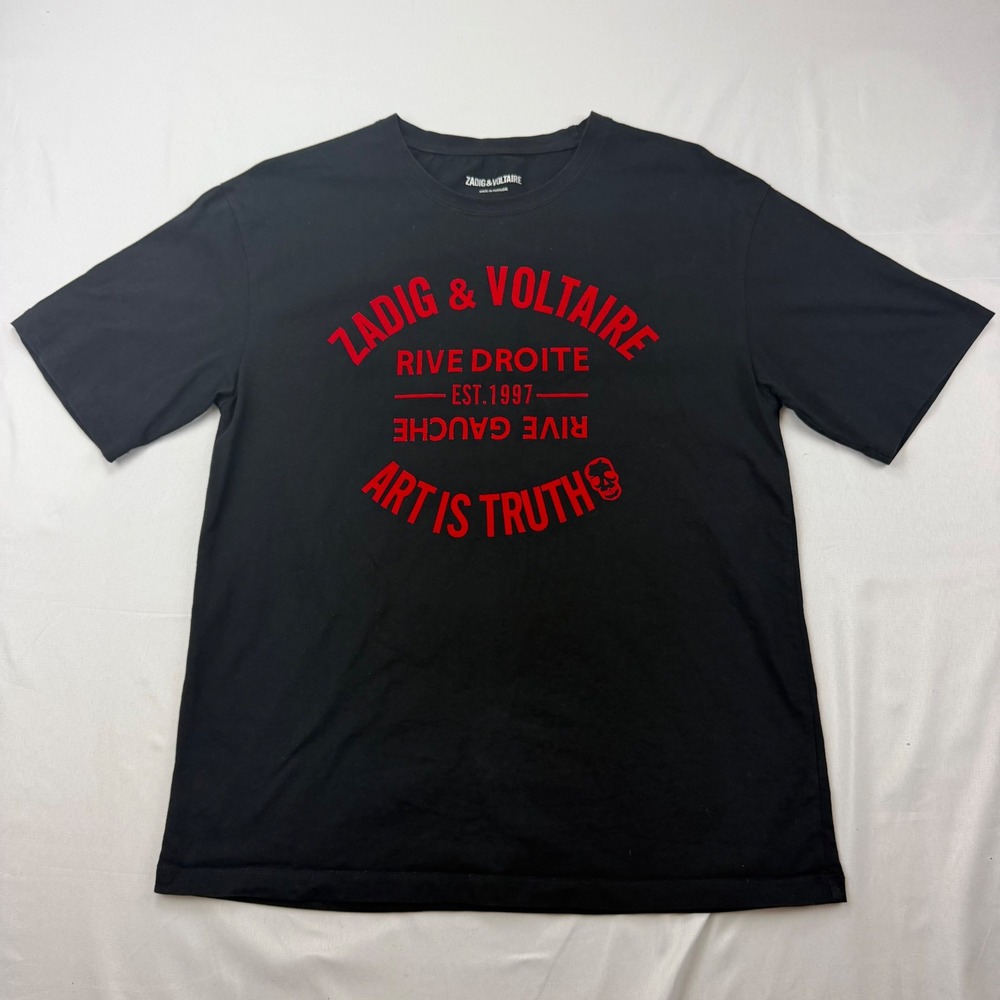 Zadig & Voltaire T-Shirt Mens L Black Red Art Is Truth Rive Droite WFTR1807F